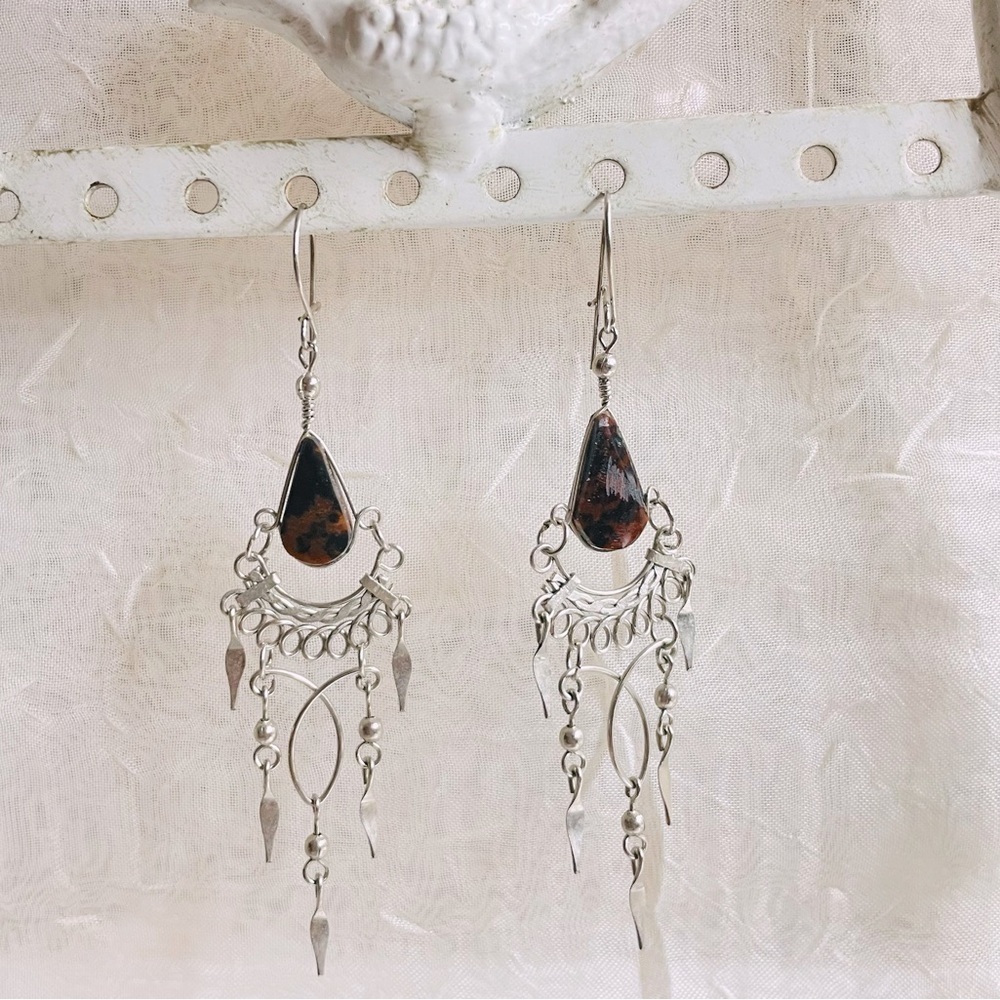 Long Earrings in Semiprecious Stones - Brown - Precious Stones Decorations